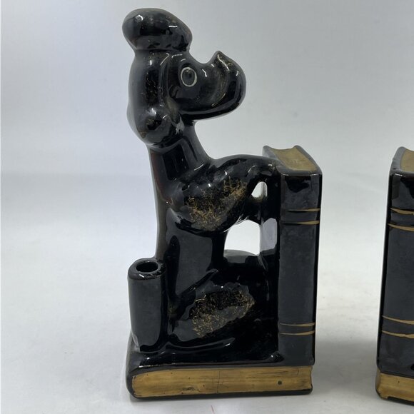 Vintage Black Poodle Dog Porcelain Bookends Set Pen Pencil Holder Japan - Picture 3 of 13